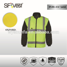 2015 high visibility 3 in 1 jacket with 180g quilted padding and detachable hood ,conform to EN ISO 20471 CLASS 3